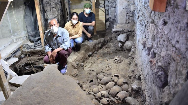 Archaeologists discover over 100 skulls at Aztec site in Mexico City
