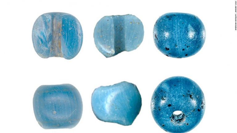 These blue beads found in Alaska may be the first European items in North America