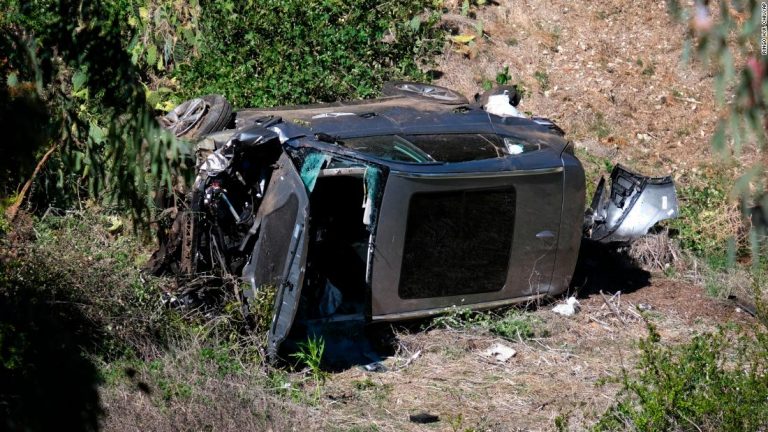The golf legend Woods suffered compound fractures in his legs, a source says. He was conscious and able to communicate at the scene.