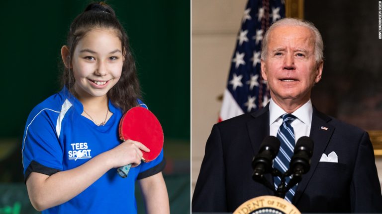 Table tennis prodigy Anna Hursey, 14, is ready to help US President Joe Biden tackle the climate crisis