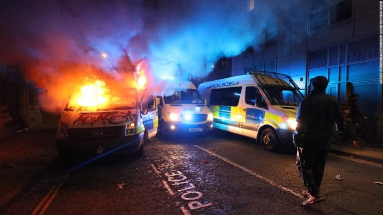 Police injured and vehicles set ablaze in English city protests