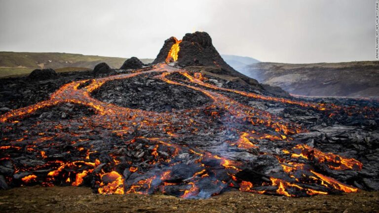 See volcano erupt in Iceland