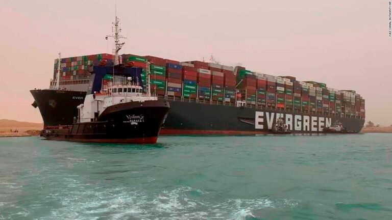 Efforts continue to dislodge huge vessel blocking one of world’s busiest waterways