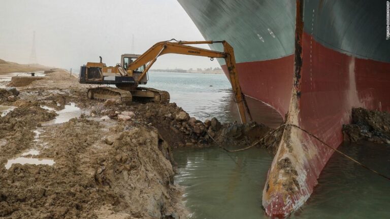 Up to 706,000 cubic feet of sand needs to be removed to free stranded Suez ship