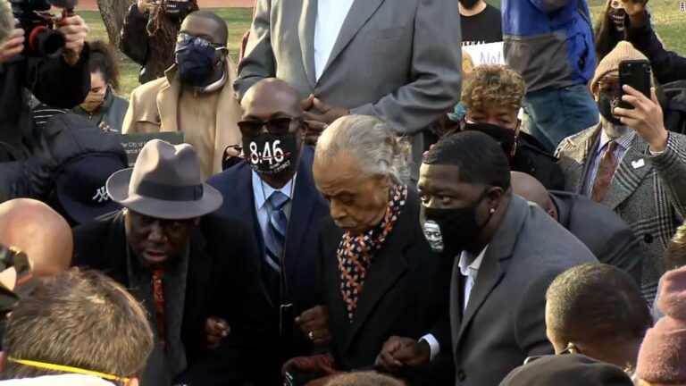 George Floyd’s family and attorneys kneeled for 8 minutes 46 seconds outside the courthouse
