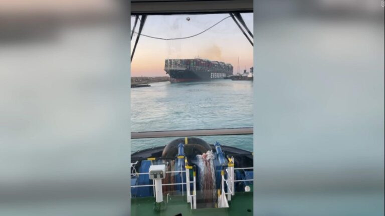 Video shows stern of ship dislodged from Suez Canal bank