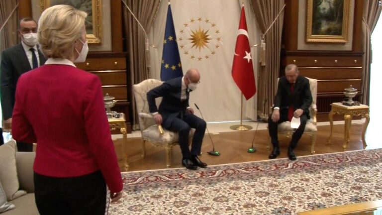 As her male counterparts sit, an EU President is left awkwardly standing
