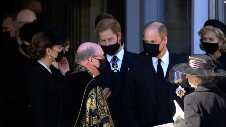 Princes William and Harry walk together after grandfather’s funeral