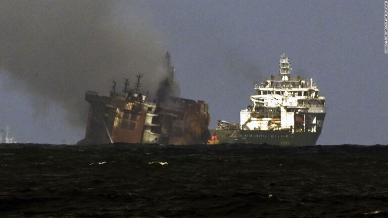 Fears of oil spill emergency as cargo ship that burnt for 13 days off coast of Sri Lanka is now sinking