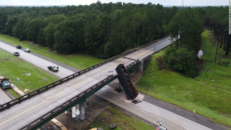 Freeway shut down after truck hits a bridge, shifting it by 6 feet