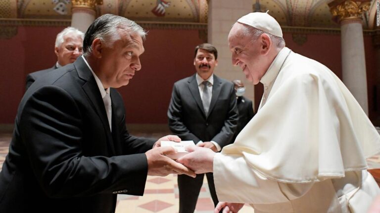 Pope Francis meets Hungary’s Viktor Orban during trip