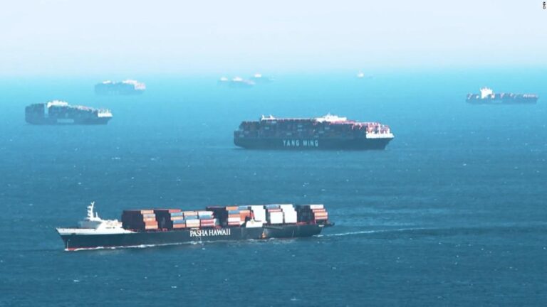 ‘More ships than parking spots’: CNN flies over backed up cargo ships off California coast