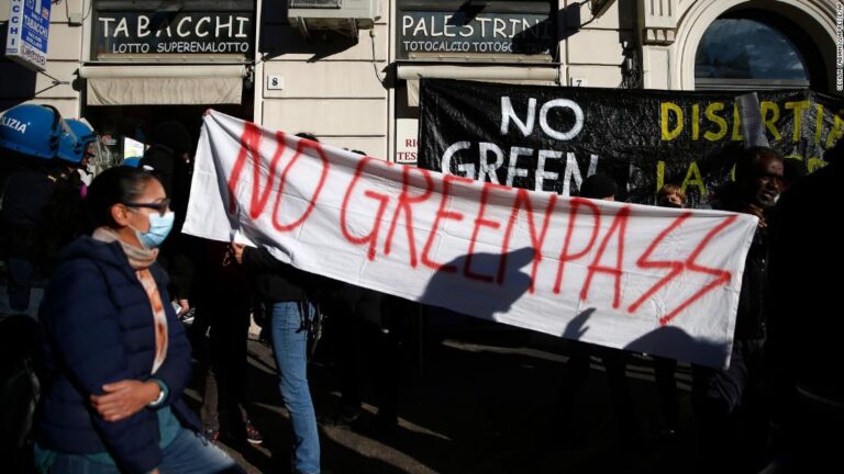 Protests as Italy’s Covid pass becomes mandatory for workers