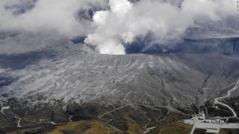 Japan’s Mount Aso volcano spews plumes of ash, people warned away