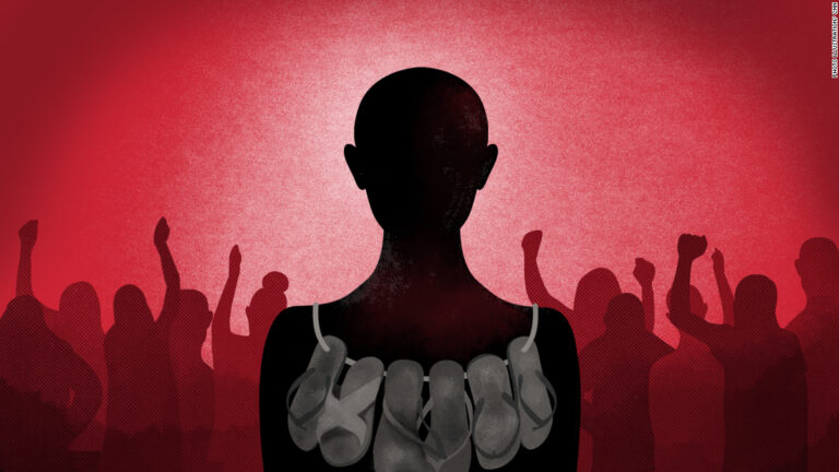 Some people in a cheering crowd called for her to be raped. Many were women