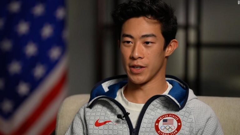 Nathan Chen reacts to winning his first Olympic gold
