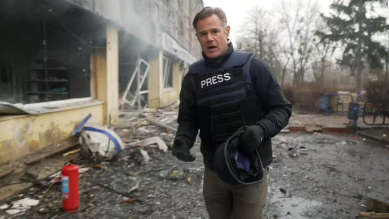 ‘There’s still blood on the ground’: CNN reporter visits site of TV tower attack