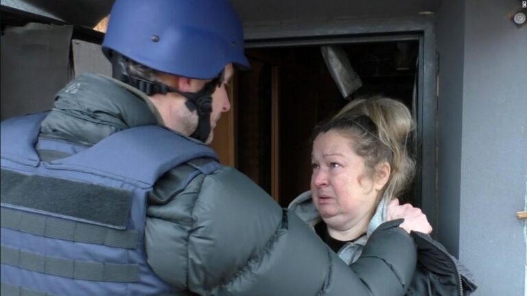 Reporter gets emotional while touring destroyed village near Kharkiv