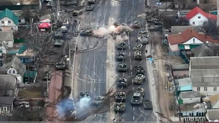 Video appears to show Ukrainian airstrike on Russian tanks near Kyiv