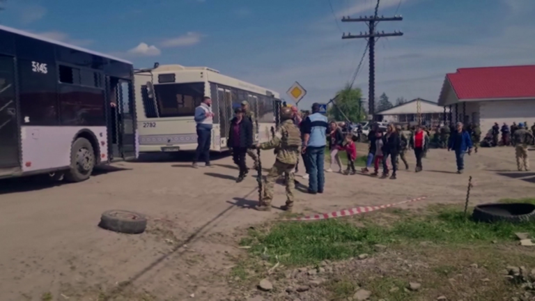 Video shows evacuations from steel plant in Mariupol