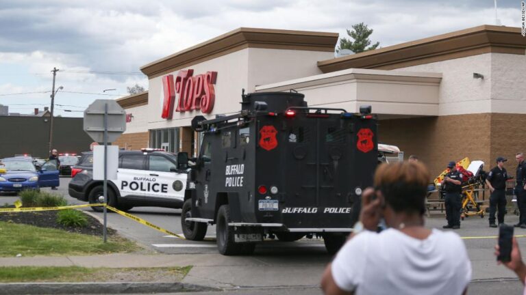 10 people killed in a racially motivated mass shooting at a Buffalo supermarket, police say. The 18-year-old suspect is in custody