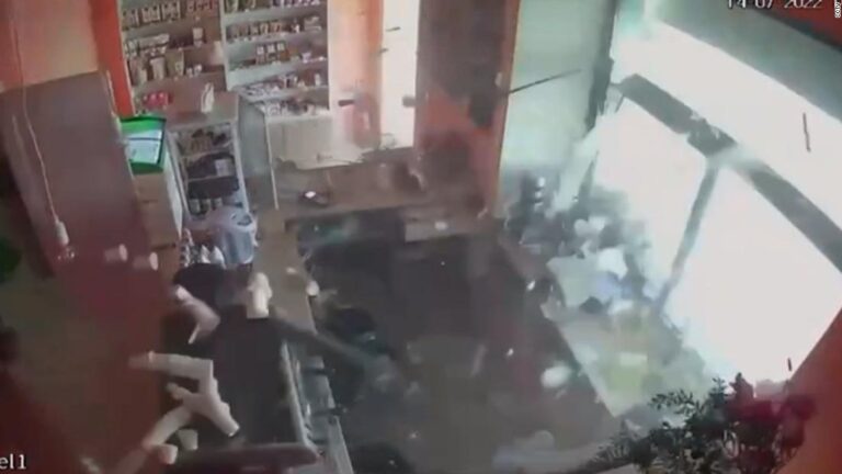 Surveillance video captures moment Russian missiles hit
