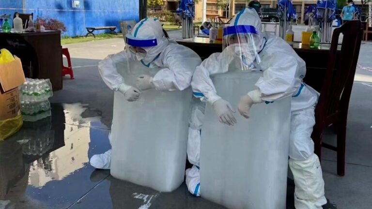 See why health workers in China are hugging giants blocks of ice