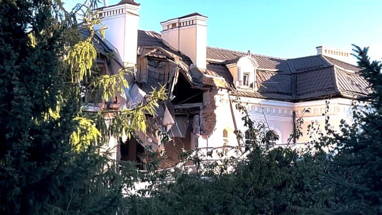 See the aftermath as multimillionaire’s mansion was hit by Russian strike