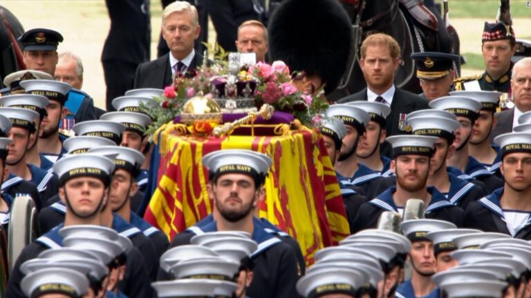Royal family join procession bringing Queen’s coffin to funeral
