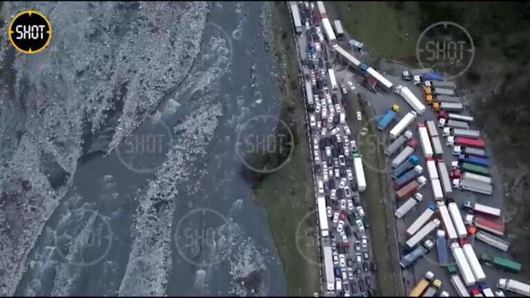 Satellite images show 10-mile line of cars fleeing Russia