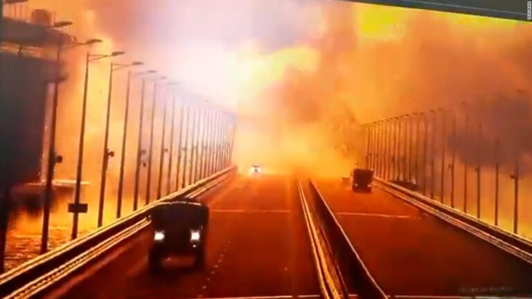 Surveillance footage captures large explosion on key bridge to Russian-annexed Crimea